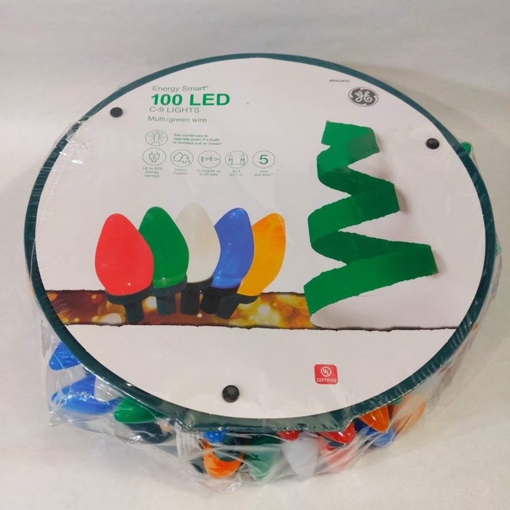 GE Energy Smart 100 LED C-9 Christmas Lights Multicolor Green Wire 66ft New